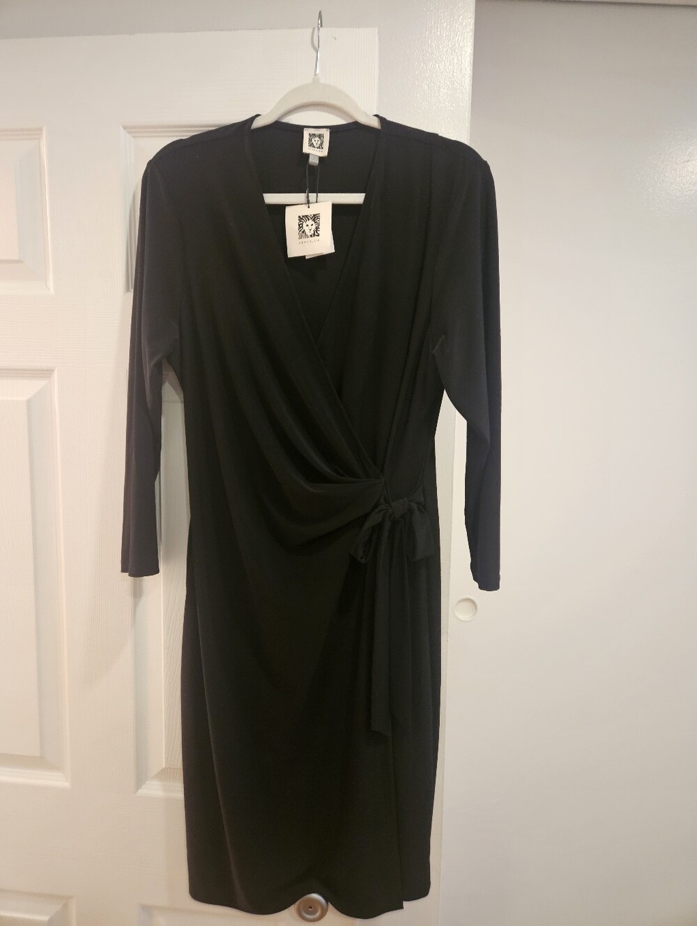 Anne Klein Black Long Sleeve Wrap Dress with Side Tie